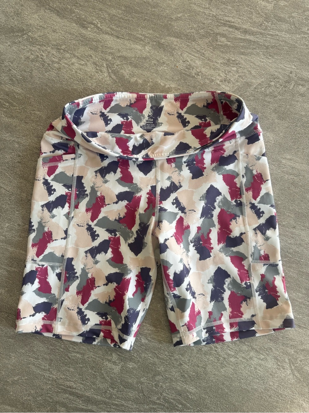 Senita Athletics Abstract Print Bike Shorts in White, Pink & Blue